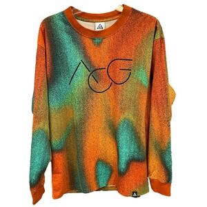 Nike‎ ACG Long Sleeve T-Shirt Mens Size S Orange Green Abstract Print